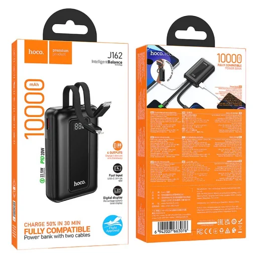 Hoco J162 Full Power 10000 mAh powerbanka so vstavaným káblom USB-C a Lightning, čierna - 9