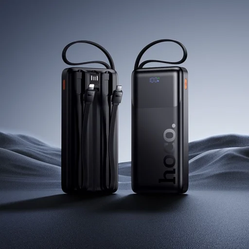 Hoco J156 Founder 10000 mAh powerbanka so zabudovanými káblami, čierna - 8
