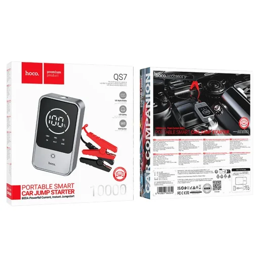 Hoco QS7 Source 10000 mAh štartovacia externá batéria, metalická sivá powerbanka - 9