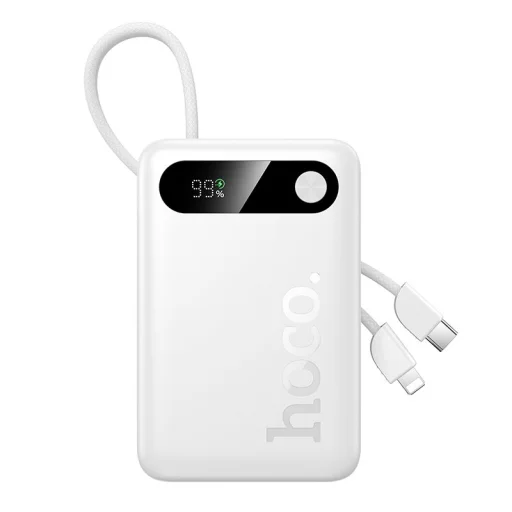 Hoco J171 Edge 10000 mAh rýchlonabíjacia externá batéria so vstavaným USB-C a Lightning káblom, biela powerbanka - 2