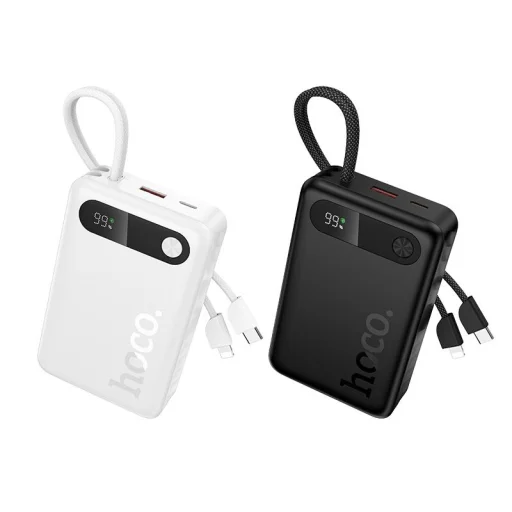 Hoco J171 Edge 10000 mAh rýchlonabíjacia externá batéria so vstavaným USB-C a Lightning káblom, biela powerbanka - 5