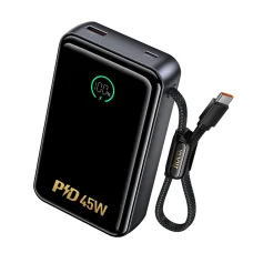 Hoco Q54 Shine 20000 mAh-es 45 W-os PD/QC külső akkumulátor beépített USB-C kábellel, fémes szürke powerbank