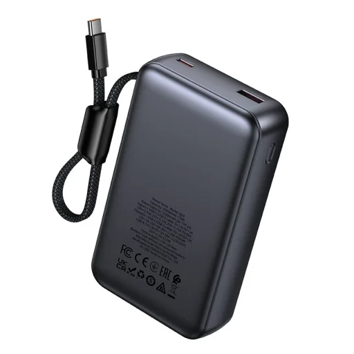 Hoco Q54 Shine 20000 mAh 45W PD/QC externá batéria so zabudovaným USB-C káblom, metalická sivá powerbanka - 5