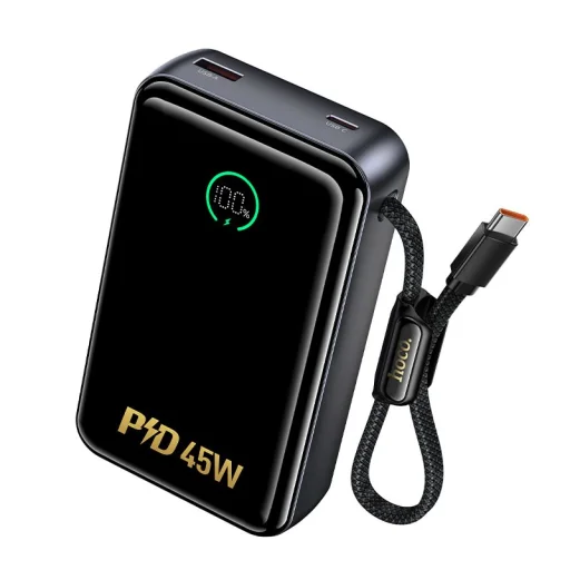 Hoco Q54 Shine 20000 mAh 45W PD/QC externá batéria so zabudovaným USB-C káblom, metalická sivá powerbanka - 1