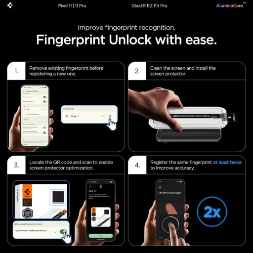 Google Pixel 11 / 11 Pro priehľadné tvrdené sklo Spigen Glas.tR EZ Fit Pro AC na displej, 2 ks - 11