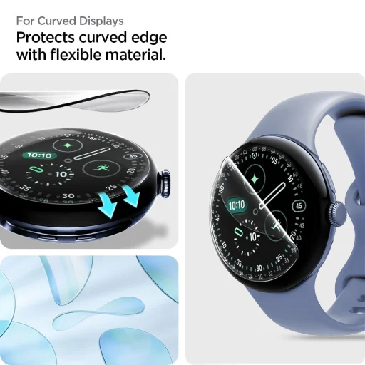 Google Pixel Watch 3 / 4 / 5 (45 mm) priehľadná hydrogélová ochranná fólia na displej Spigen Elite Shield EZ Fit, 2 ks - 8