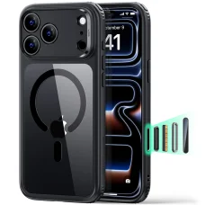 iPhone 18 Pro / iPhone 17 Pro priehľadné čierne puzdro ESR Classic Hybrid HaloLock