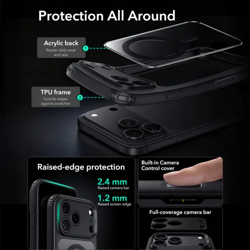 iPhone 18 Pro / iPhone 17 Pro priehľadné čierne puzdro ESR Classic Hybrid HaloLock - 5