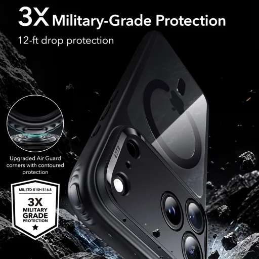 iPhone 18 Pro / iPhone 17 Pro priehľadné čierne puzdro ESR Classic Hybrid HaloLock - 3
