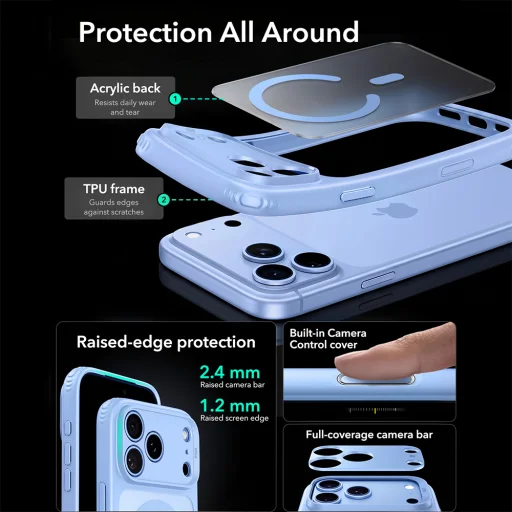 iPhone 18 Pro Max / iPhone 17 Pro Max matný svetlomodrý kryt ESR Classic Hybrid HaloLock - 5