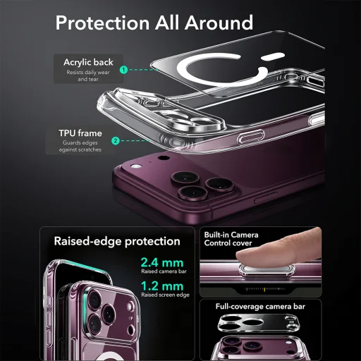 iPhone 18 Pro / iPhone 17 Pro priehľadné puzdro ESR Classic Hybrid HaloLock - 5