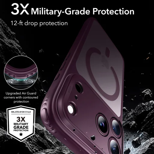 iPhone 18 Pro / iPhone 17 Pro matné tmavobordové puzdro ESR Classic Hybrid HaloLock - 4