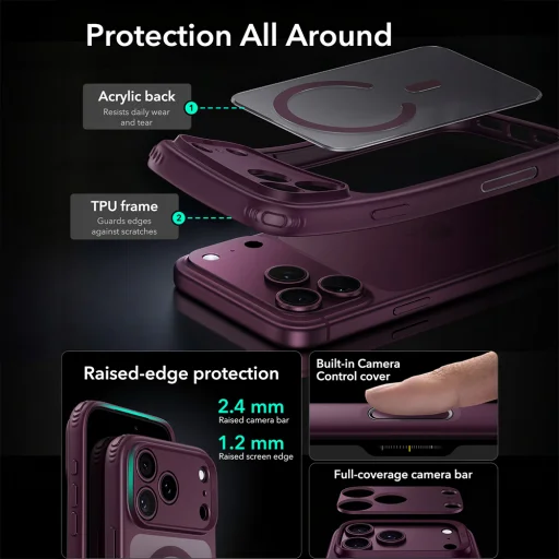 iPhone 18 Pro / iPhone 17 Pro matné tmavobordové puzdro ESR Classic Hybrid HaloLock - 5