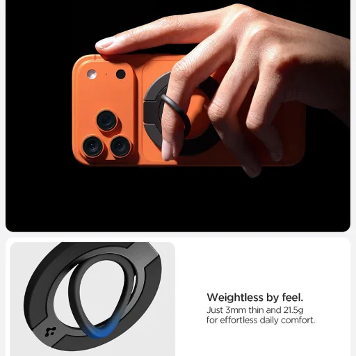 Spigen Phone Ring Dual Pop MagSafe S prsteňový držiak na mobil s flexibilným pútkom na prst, čierny (AMP11735) - 4