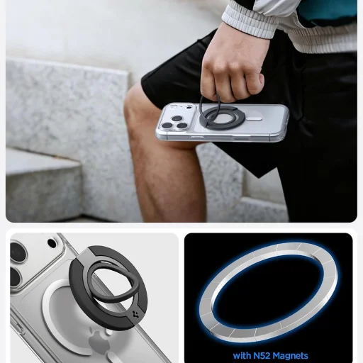 Spigen Phone Ring Dual Pop MagSafe S prsteňový držiak na mobil s flexibilným pútkom na prst, čierny (AMP11735) - 5