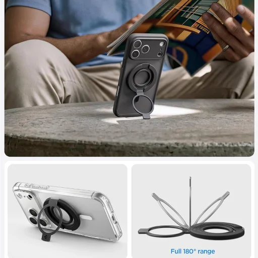 Spigen Phone Ring Dual Pop MagSafe S prsteňový držiak na mobil s flexibilným pútkom na prst, čierny (AMP11735) - 6