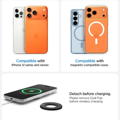 Spigen Phone Ring Dual Pop MagSafe S prsteňový držiak na mobil s flexibilným pútkom na prst, čierny (AMP11735) - 7