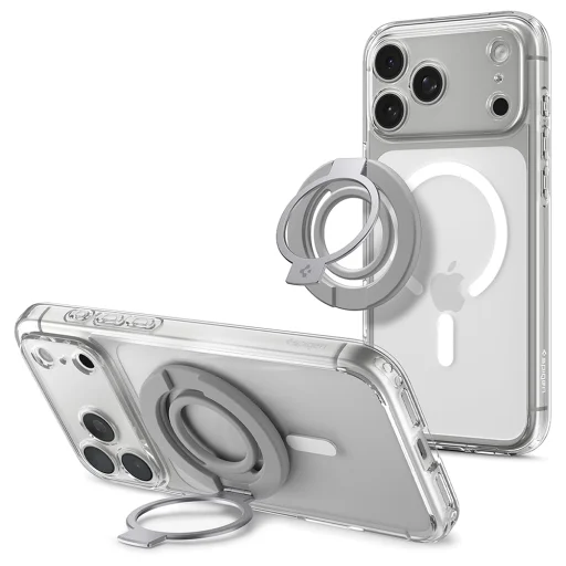Spigen - Phone Ring Dual Pop MagSafe S (AMP11736) - s flexibilným pútkom na prst, duálny magnetický, silikónový - sivý - 1