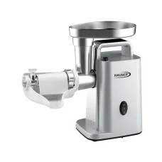 Mlynček na mäso HAUSER MG-800, max. 800 W, nerezový nôž, lis na paradajky, 3 oceľové mlecie disky, bielo-strieborná farba