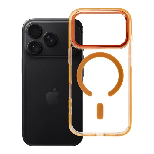 Case for iPhone 17 Pro / 18 Pro Frame Clear Hybrid Mag Cover compatible with MagSafe hermes orange - 7
