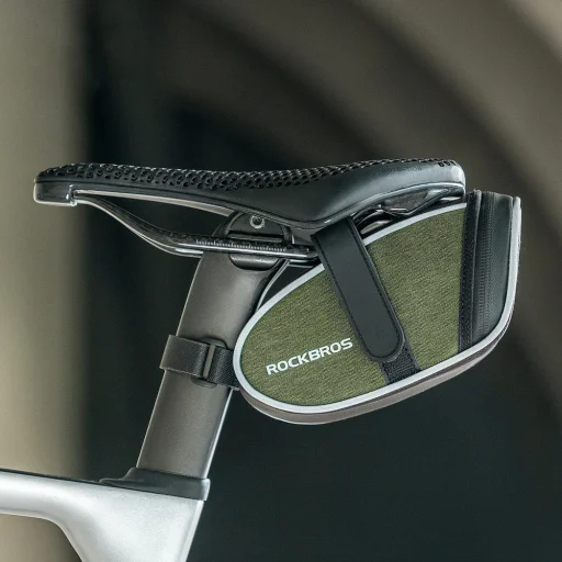 Rockbros C52-2 ľahká cyklistická podsedlová taška s osvetlením, zelená - 4