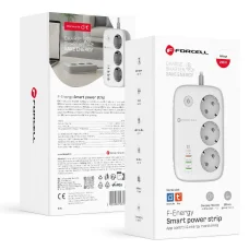 Forcell F-Energy VT-PS03 okos elosztó 3 aljzattal, USB-C-vel és 3 USB-A porttal, fehér Tuya, SmartLife