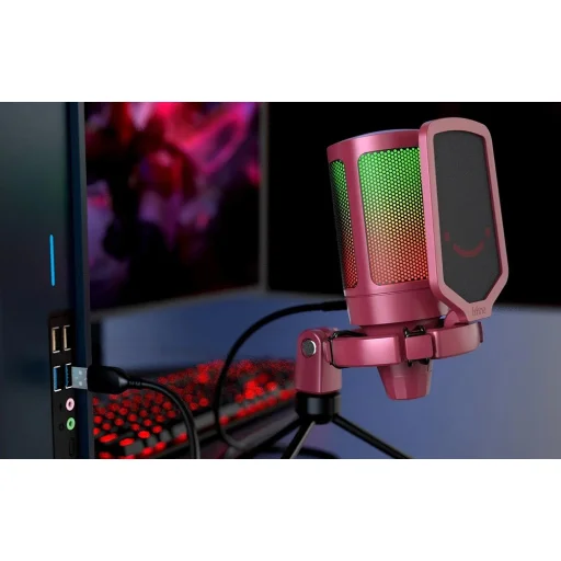 Fifine A6V herný USB kondenzátorový mikrofón, ružový - 6