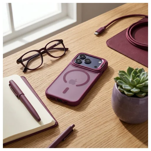 Tok iPhone 17 Pro / 18 Pro készülékhez Forcell F-Protect Shadow Stand Premium MagSafe-kompatibilis sötét cseresznye tok - 3