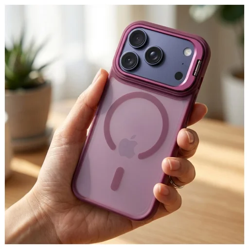 Tok iPhone 17 Pro / 18 Pro készülékhez Forcell F-Protect Shadow Stand Premium MagSafe-kompatibilis sötét cseresznye tok - 5