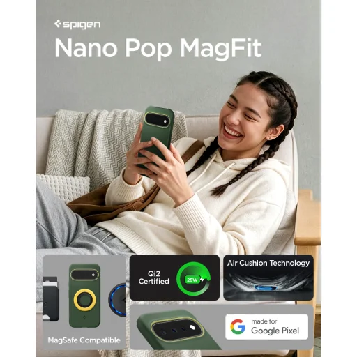 Spigen Nano Pop MagFit MagSafe ochranný kryt pre Google Pixel 11, avokádová zelená - 12