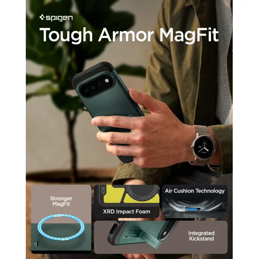 Google Pixel 11 Pro XL tmavozelené puzdro Spigen Tough Armor MagFit - 14