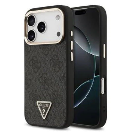  iPhone 18 Pro fekete Guess 4G strasszköves háromszög logós MagSafe tok - 1