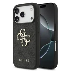  iPhone 18 Pro szürke Guess PU 4G Metal Logo tok