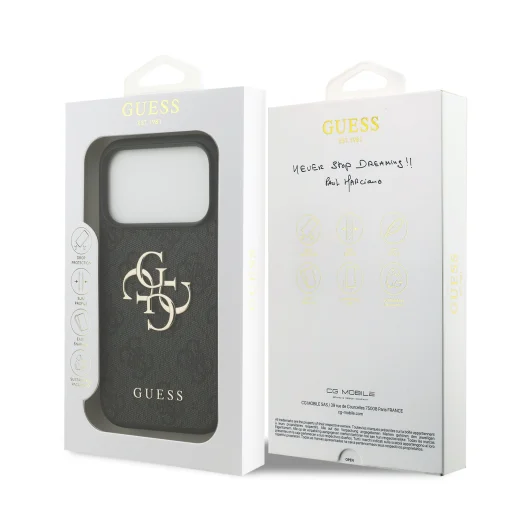  iPhone 18 Pro szürke Guess PU 4G Metal Logo tok - 7