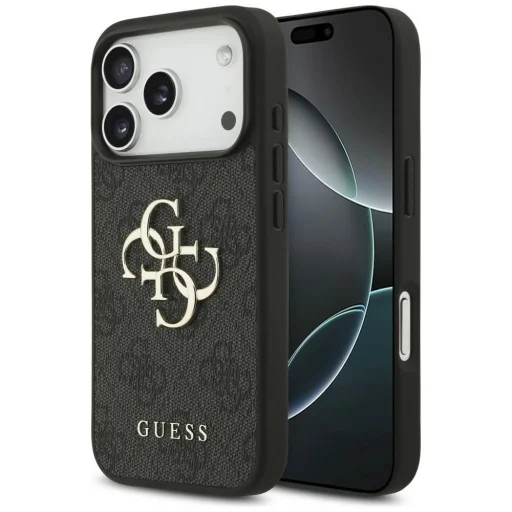  iPhone 18 Pro szürke Guess PU 4G Metal Logo tok - 1