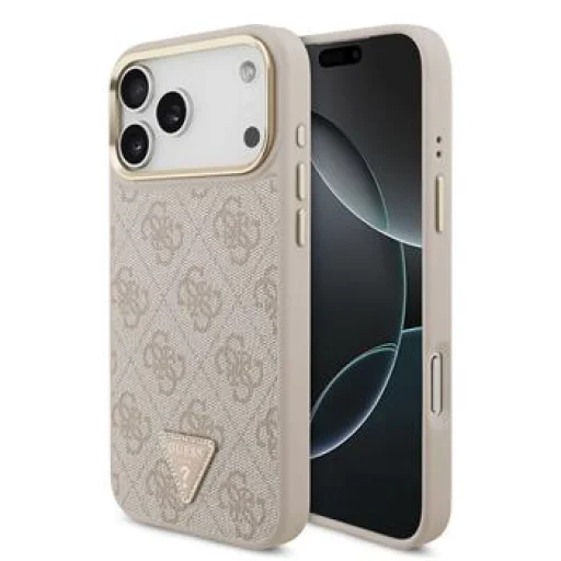  Apple iPhone 18 Pro Max rózsaszín Guess PU bőr 4G strasszos háromszög logós aranykeretes MagSafe tok - 1