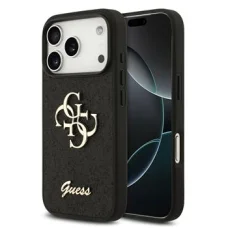  iPhone 18 Pro fekete Guess PU merev tok csillámos 4G fém logóval