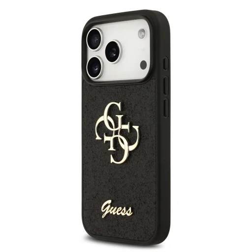  iPhone 18 Pro fekete Guess PU merev tok csillámos 4G fém logóval - 2