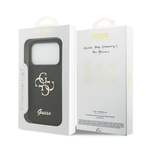  iPhone 18 Pro fekete Guess PU merev tok csillámos 4G fém logóval - 7