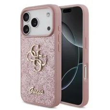 iPhone 18 Pro rózsaszín Guess PU Fixed Glitter 4G Metal Logo tok