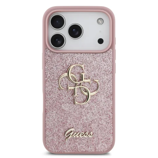  iPhone 18 Pro rózsaszín Guess PU Fixed Glitter 4G Metal Logo tok - 3