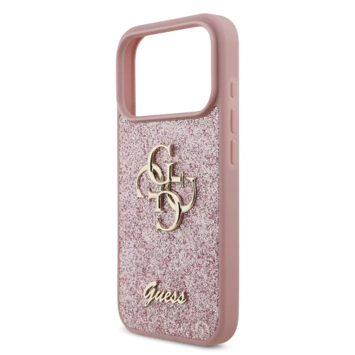  iPhone 18 Pro rózsaszín Guess PU Fixed Glitter 4G Metal Logo tok - 5