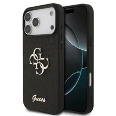  Apple iPhone 18 Pro Max fekete Guess 4G csillámos poliuretán tok fém logóval