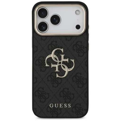 Apple iPhone 18 Pro Max čierne Guess 4G puzdro z umelej kože s kovovým logom a zlatým rámom - 3