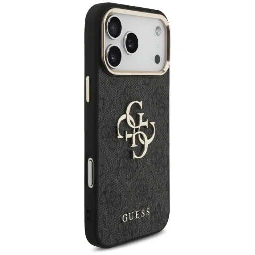 Apple iPhone 18 Pro Max čierne Guess 4G puzdro z umelej kože s kovovým logom a zlatým rámom - 4