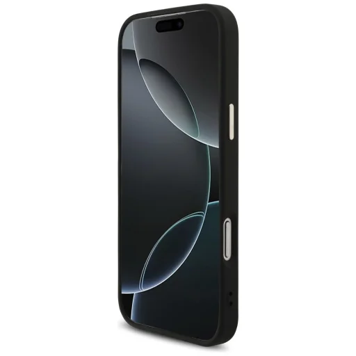 Apple iPhone 18 Pro Max čierne Guess 4G puzdro z umelej kože s kovovým logom a zlatým rámom - 5