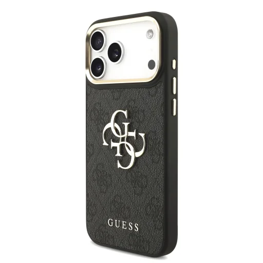 Apple iPhone 18 Pro Max čierne Guess 4G puzdro z umelej kože s kovovým logom a zlatým rámom - 2