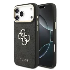  Apple iPhone 18 Pro Max fekete Guess 4G fém logós műbőr tok arany kerettel