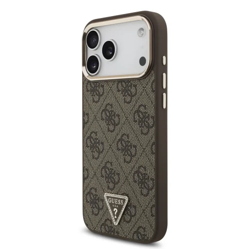  iPhone 18 Pro Max barna Guess 4G PU műbőr MagSafe tok strasszos háromszög logóval - 2