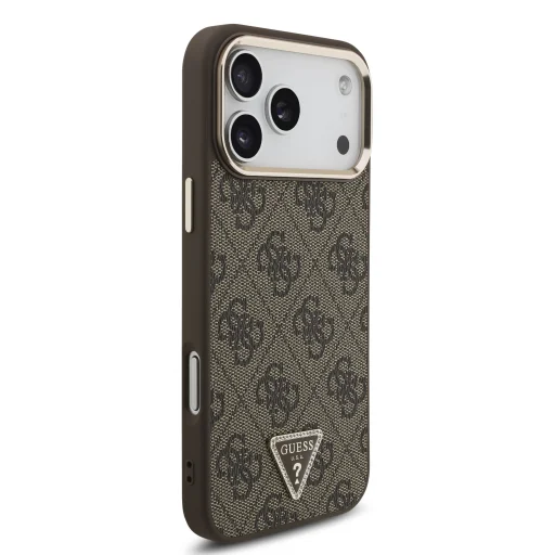 iPhone 18 Pro Max barna Guess 4G PU műbőr MagSafe tok strasszos háromszög logóval - 4
